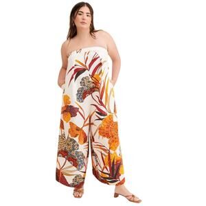 ANTHROPOLOGIE Women's Strapless Wide Leg Jumpsuit Size 24W In Multi